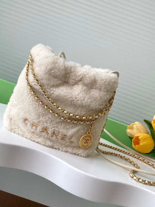 Chanel FALL-WINTER 2024/25   CHANEL 22 MINI HANDBAG   Shearling Lambskin Chanel