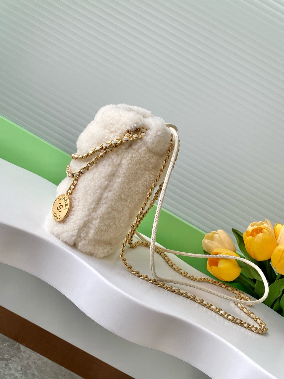 Chanel FALL-WINTER 2024/25   CHANEL 22 MINI HANDBAG   Shearling Lambskin Chanel
