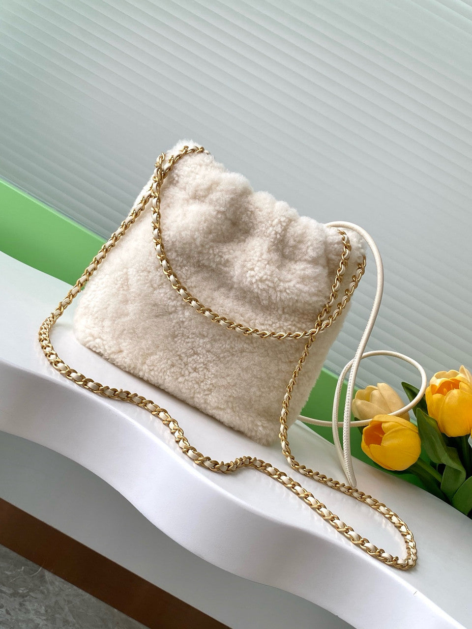 Chanel FALL-WINTER 2024/25   CHANEL 22 MINI HANDBAG   Shearling Lambskin Chanel