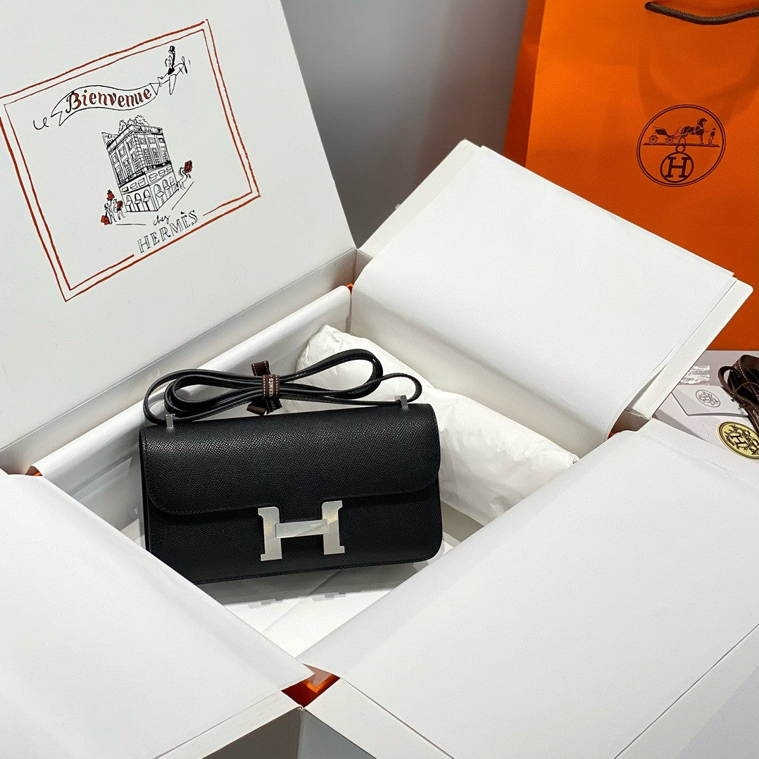 Hermès Constance Elan handbag in Black Epsom with Palladium Hardware
