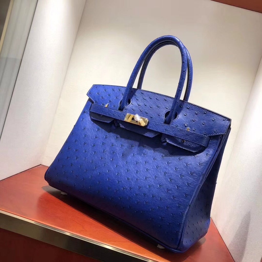 Hermes  T7 Blue Hydra Birkin Bag 30cm KK Ostrich Leather Gold Hardware
