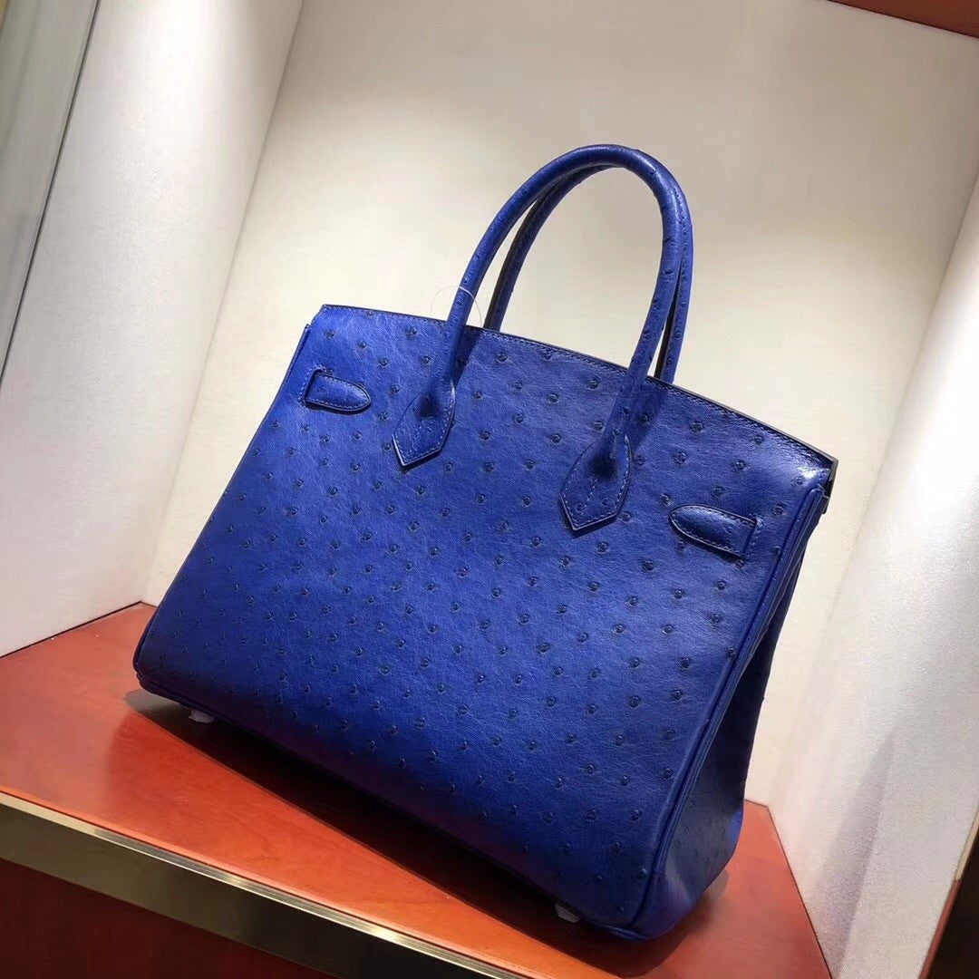 Hermes  T7 Blue Hydra Birkin Bag 30cm KK Ostrich Leather Gold Hardware