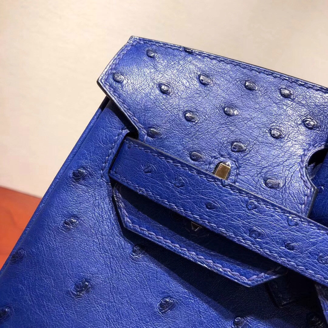Hermes  T7 Blue Hydra Birkin Bag 30cm KK Ostrich Leather Gold Hardware