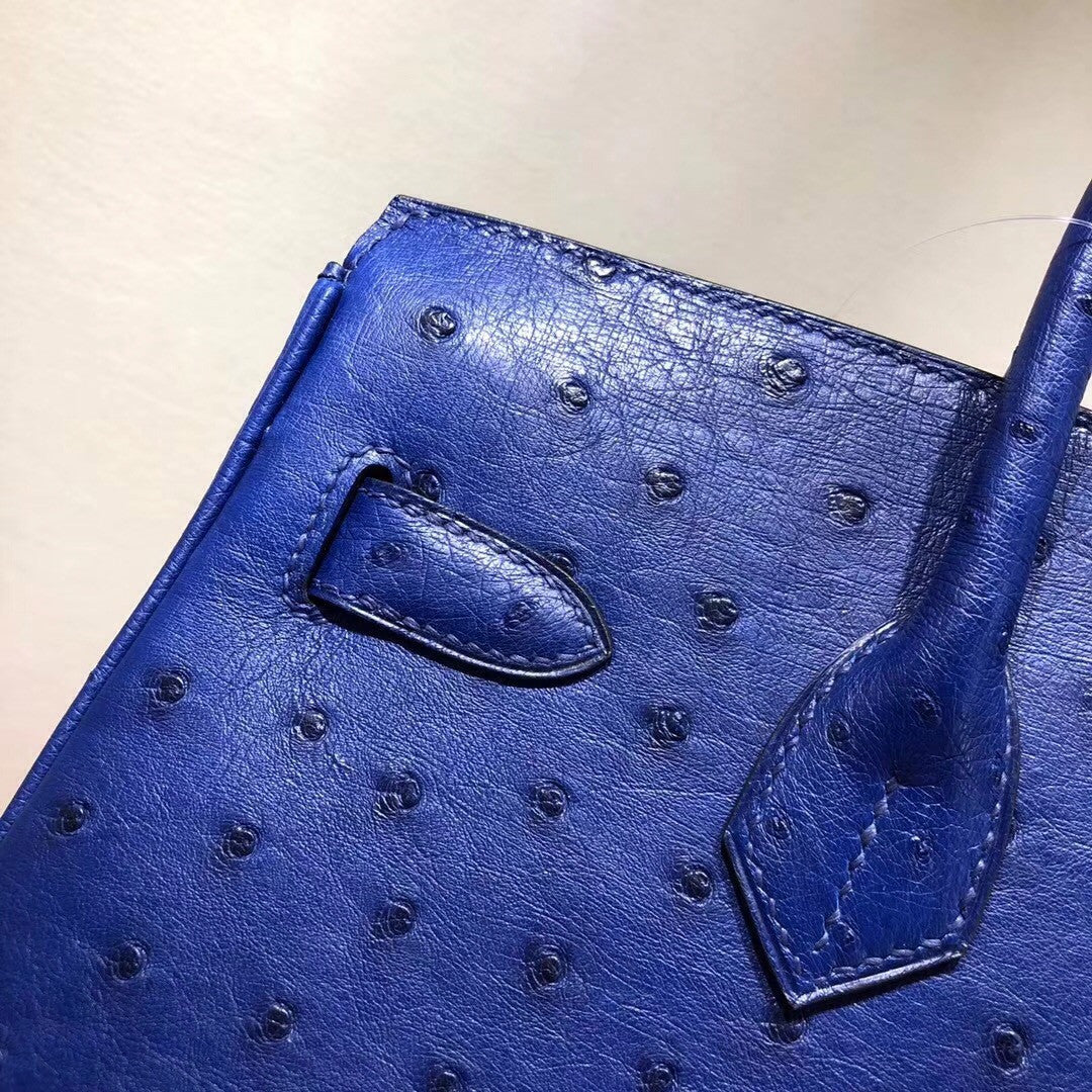 Hermes  T7 Blue Hydra Birkin Bag 30cm KK Ostrich Leather Gold Hardware