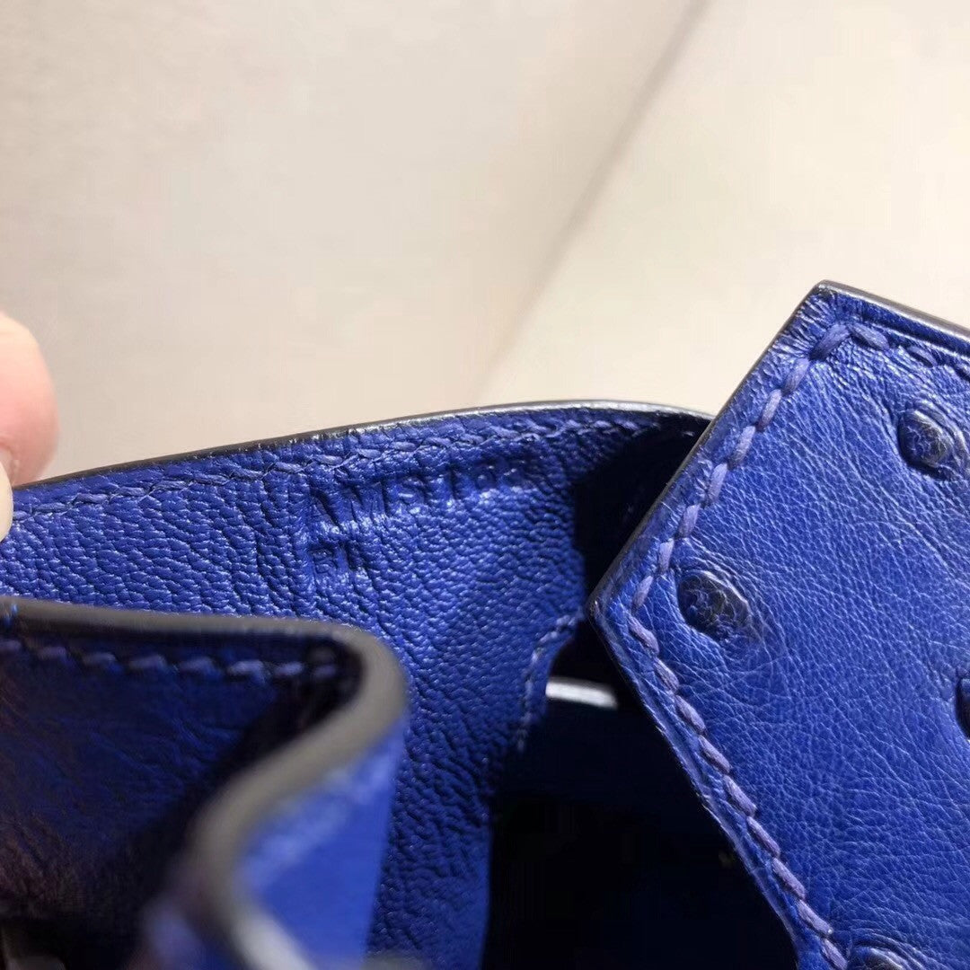 Hermes  T7 Blue Hydra Birkin Bag 30cm KK Ostrich Leather Gold Hardware