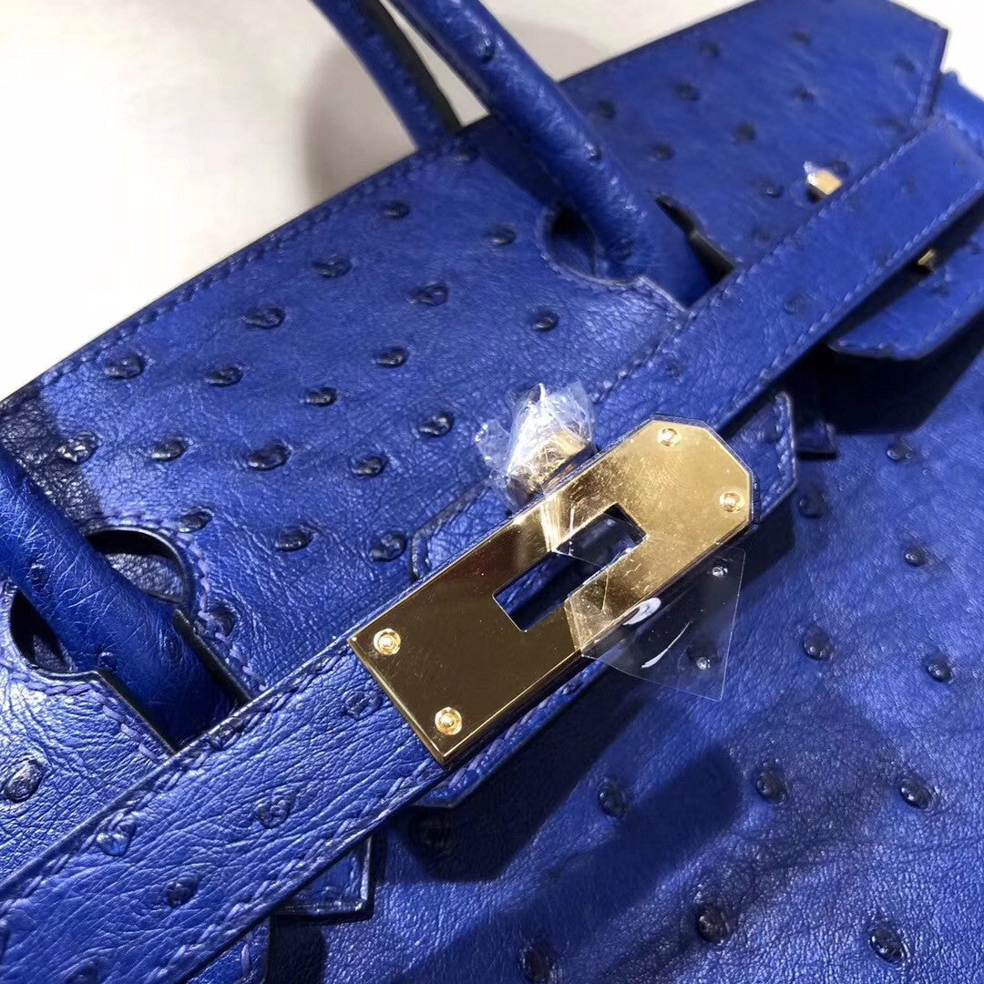 Hermes  T7 Blue Hydra Birkin Bag 30cm KK Ostrich Leather Gold Hardware