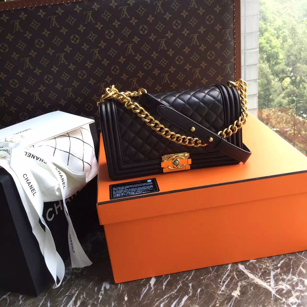 CHANEL Quilted Boy Flap Bag Lambskin with Golden Hardware