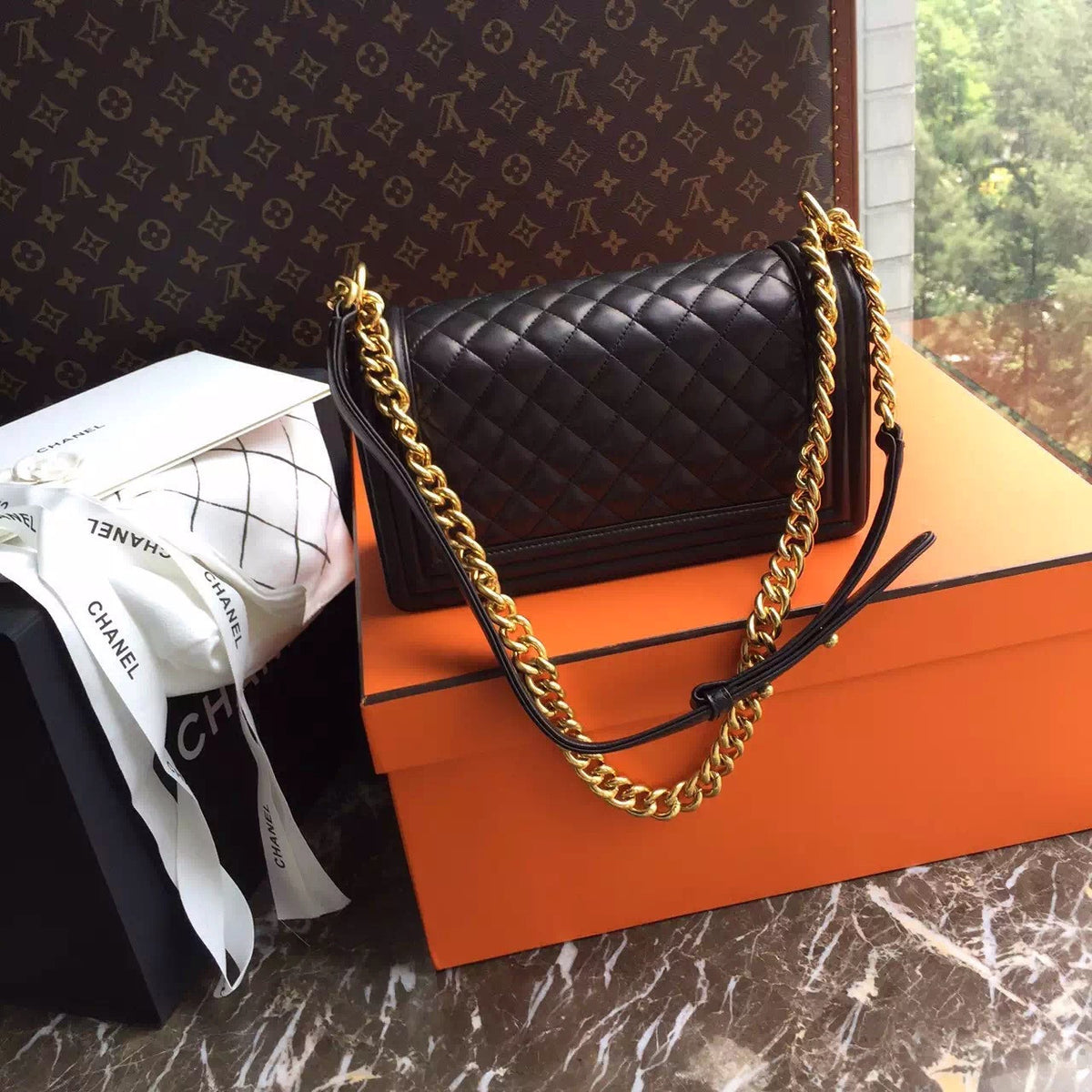 CHANEL Quilted Boy Flap Bag Lambskin with Golden Hardware