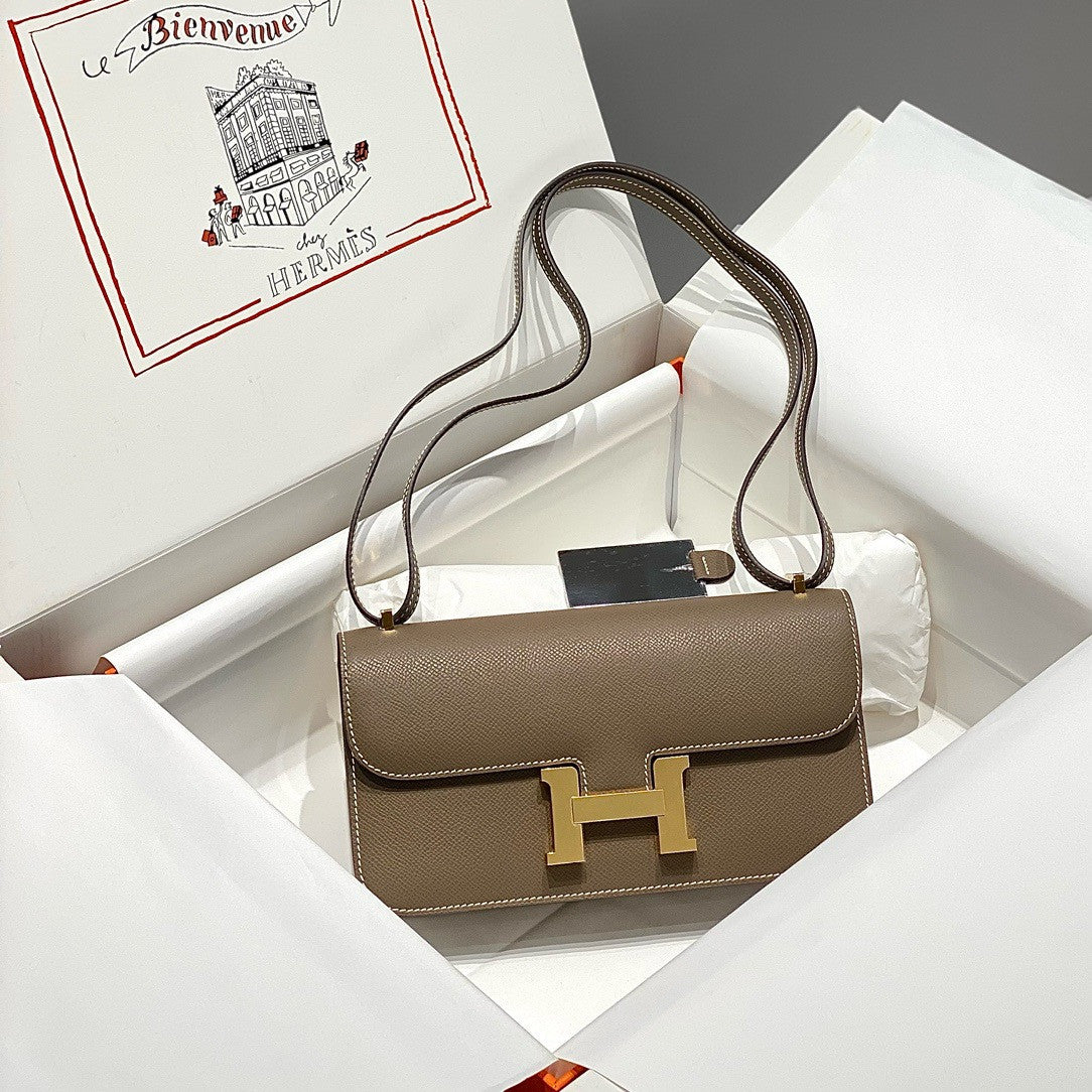 Hermès Constance Elan handbag in Etoupe Epsom with Gold Hardware