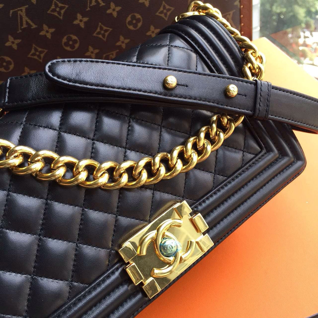CHANEL Quilted Boy Flap Bag Lambskin with Golden Hardware