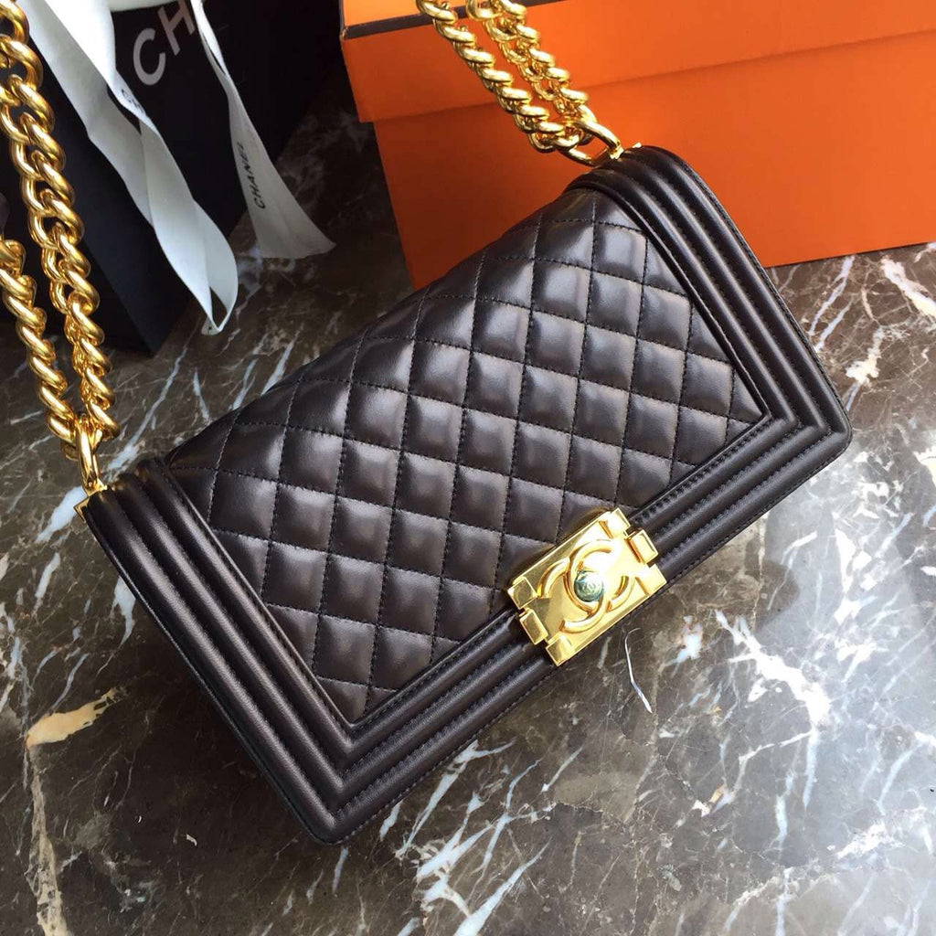 CHANEL Quilted Boy Flap Bag Lambskin with Golden Hardware