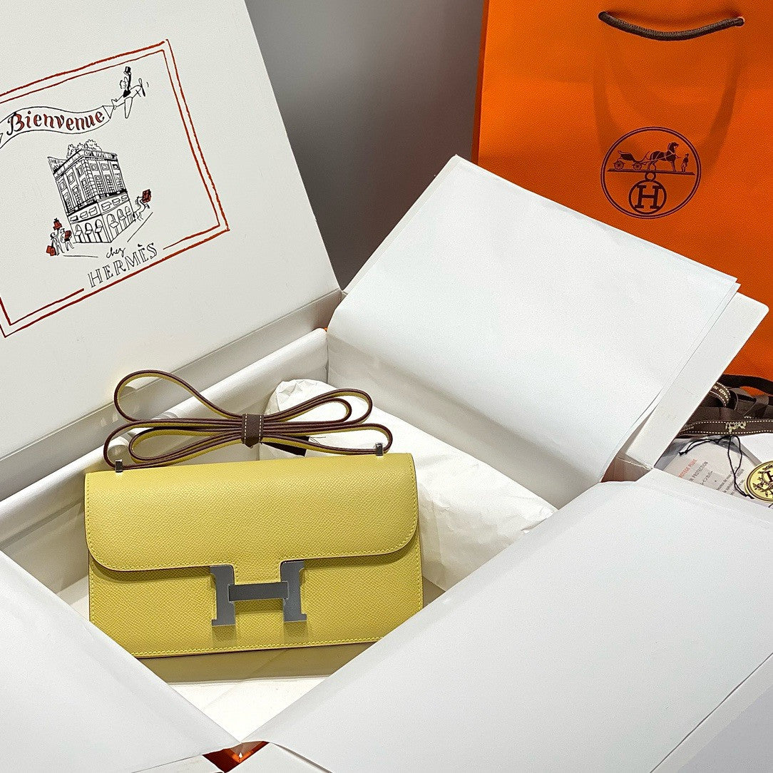 Hermès Constance Elan handbag in Jaune Poussin Epsom with Palladium Hardware