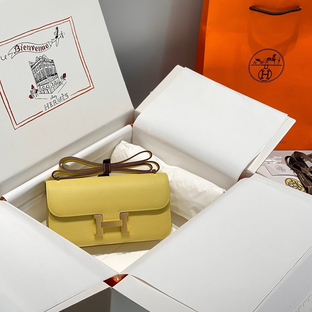 Hermès Constance Elan handbag in Jaune Poussin Epsom with Gold Hardware