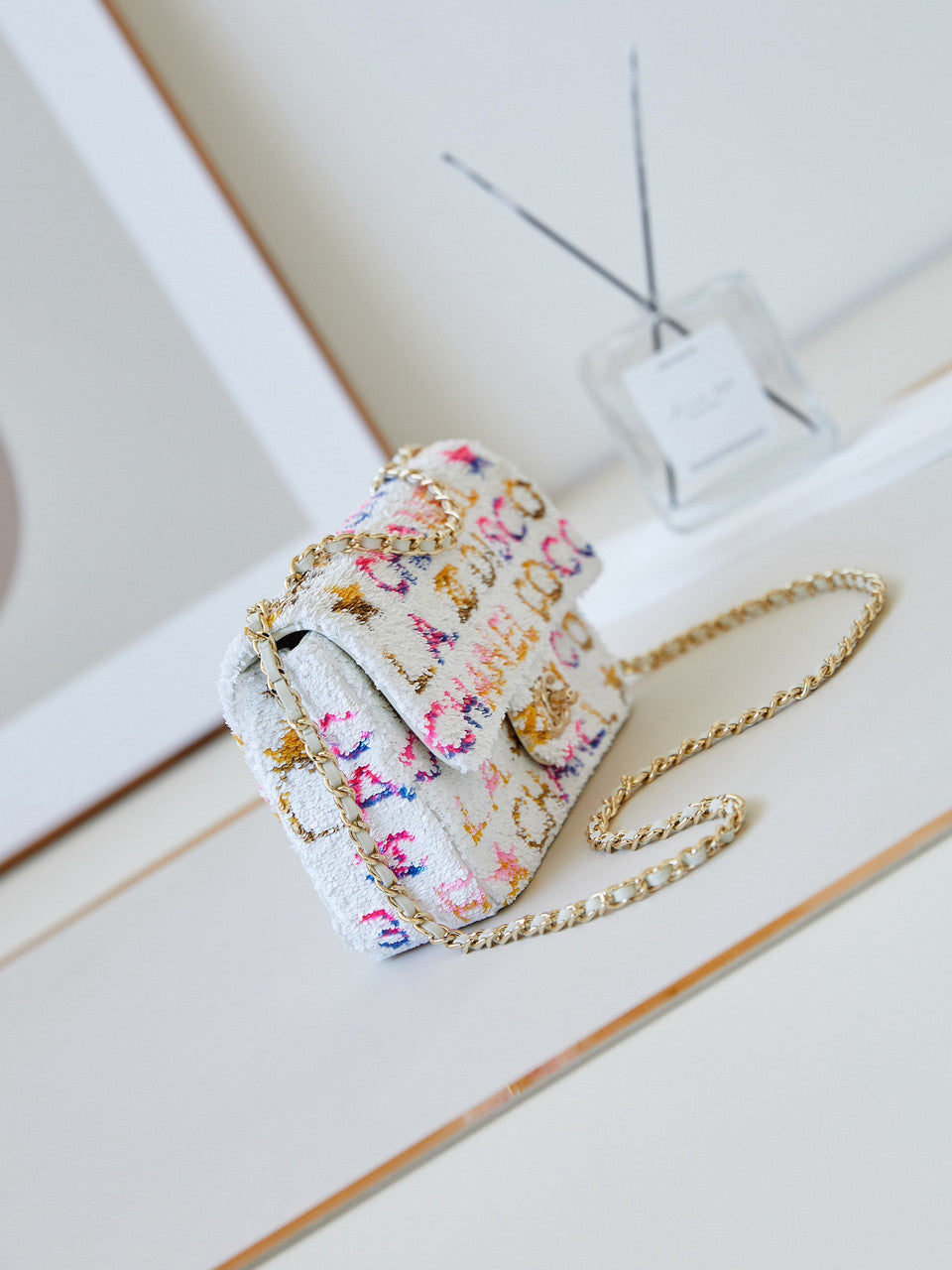 Chanel SS 2024 Sequins SMALL FLAP BAG White