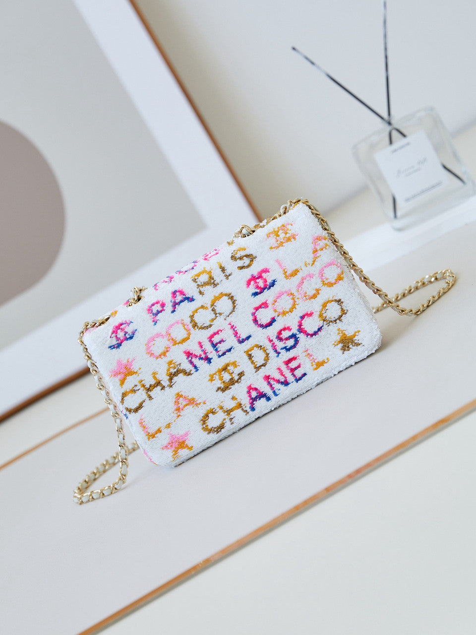Chanel SS 2024 Sequins SMALL FLAP BAG White