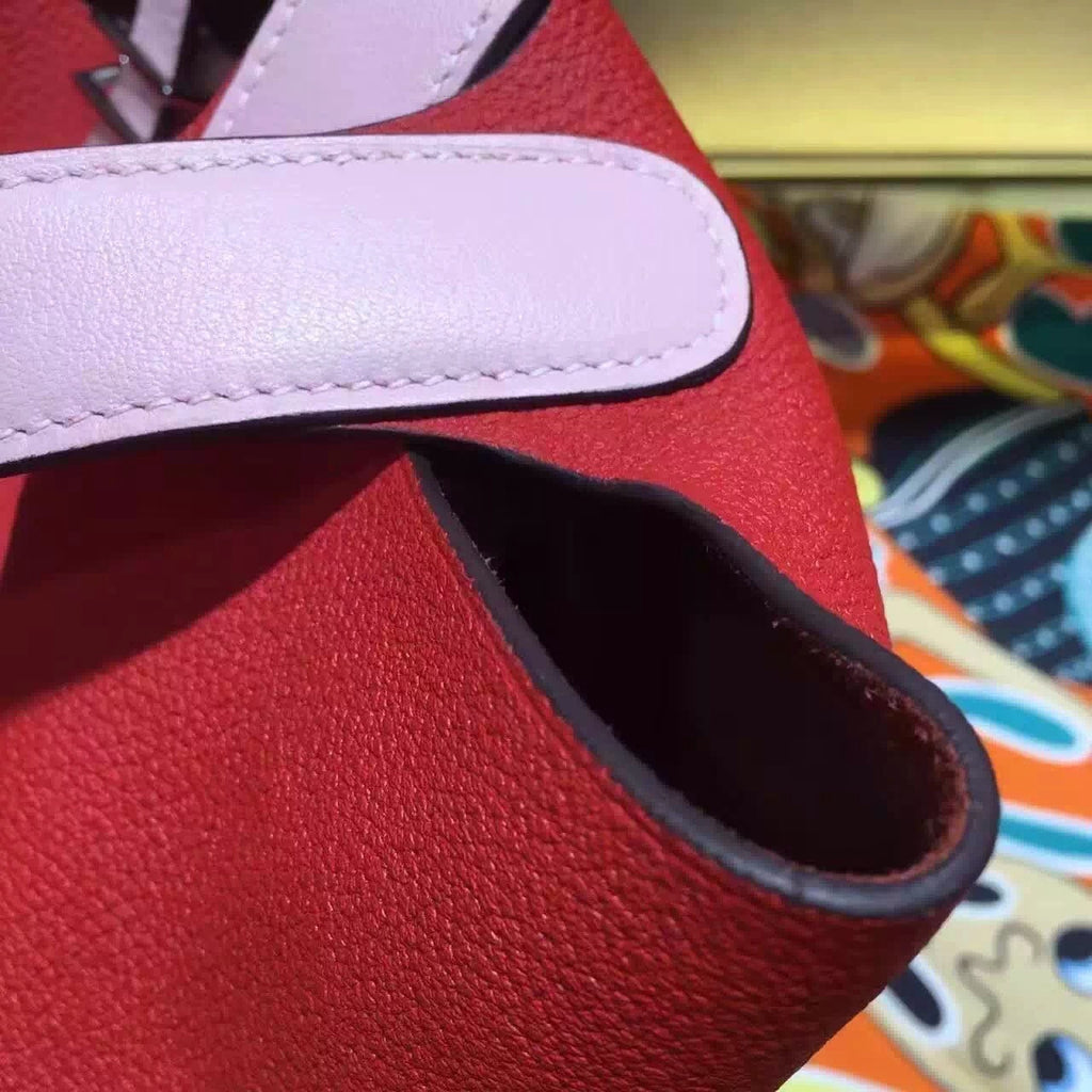Hermes Rose Sakura 3Q Swift/ Rouge Vif Togo Picotin Lock GM Togo Leather Bag