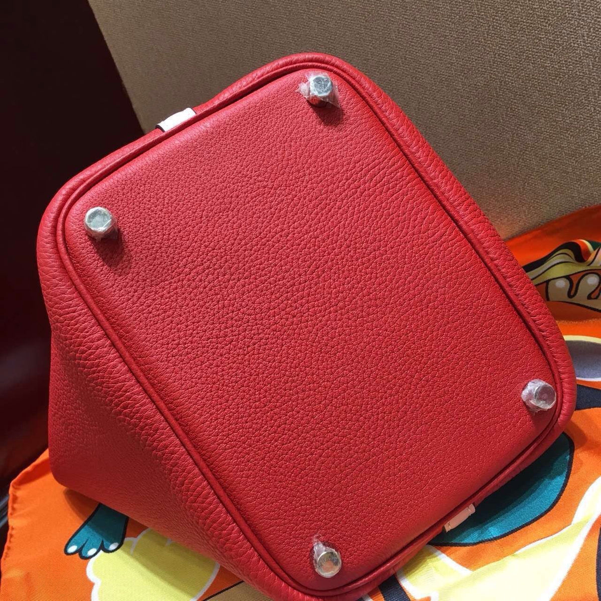 Hermes Rose Sakura 3Q Swift/ Rouge Vif Togo Picotin Lock GM Togo Leather Bag