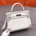 Hermes Limited Edition Blanc & Gris Perle Ghillie Kelly 32cm Swift Palladium Hardware