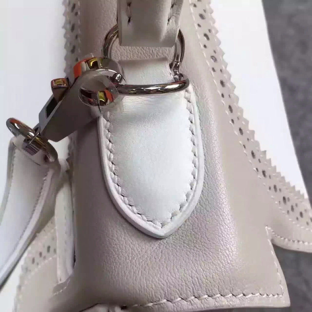 Hermes Limited Edition Blanc & Gris Perle Ghillie Kelly 32cm Swift Palladium Hardware