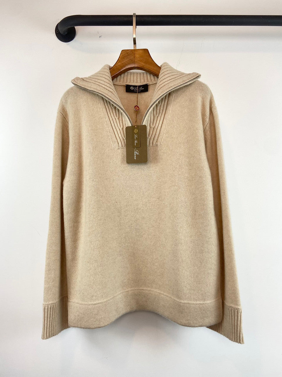 Loro Piana Northdowns Half-Zip  Cashmere Ancient Papyrus