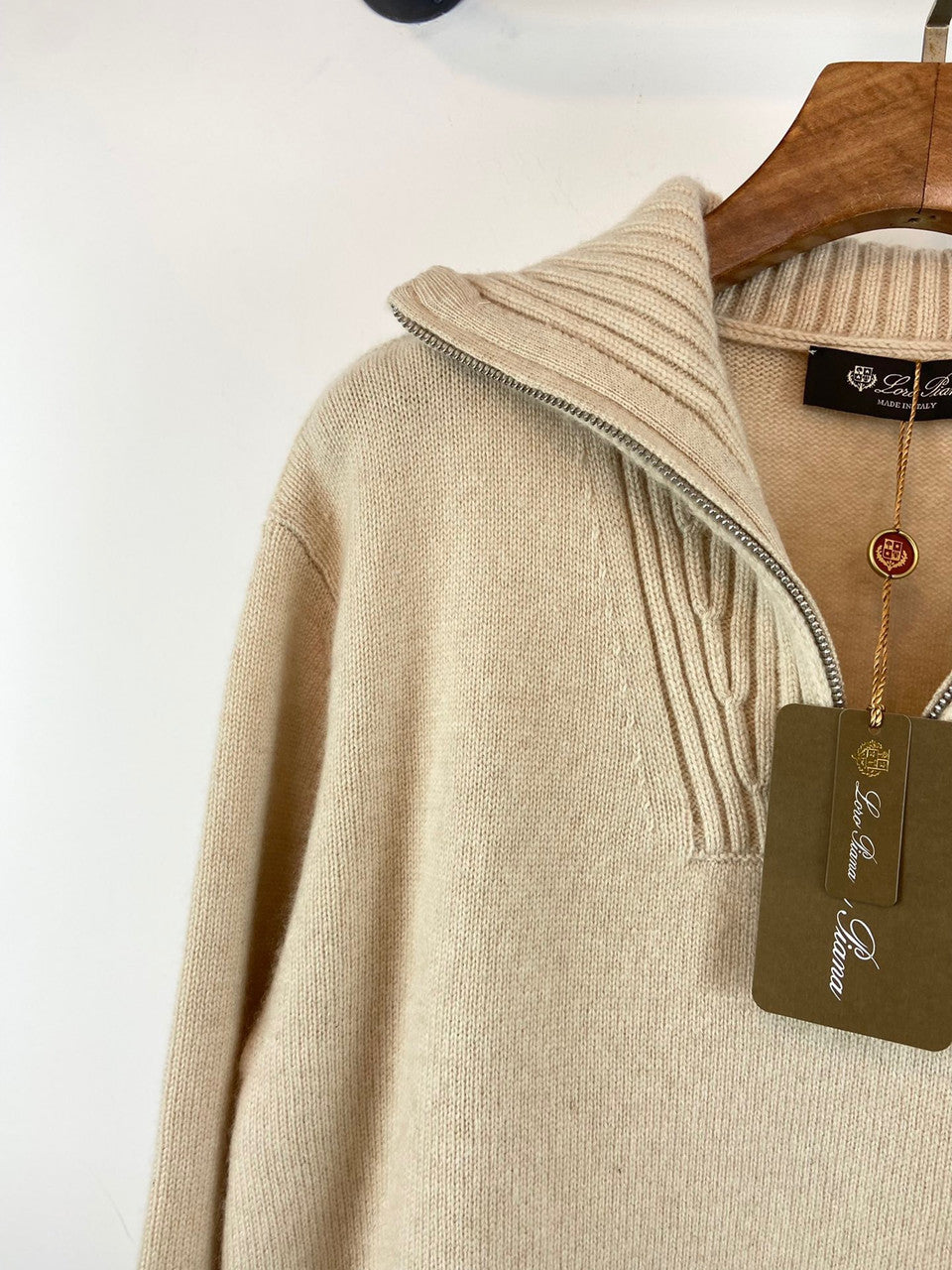 Loro Piana Northdowns Half-Zip  Cashmere Ancient Papyrus
