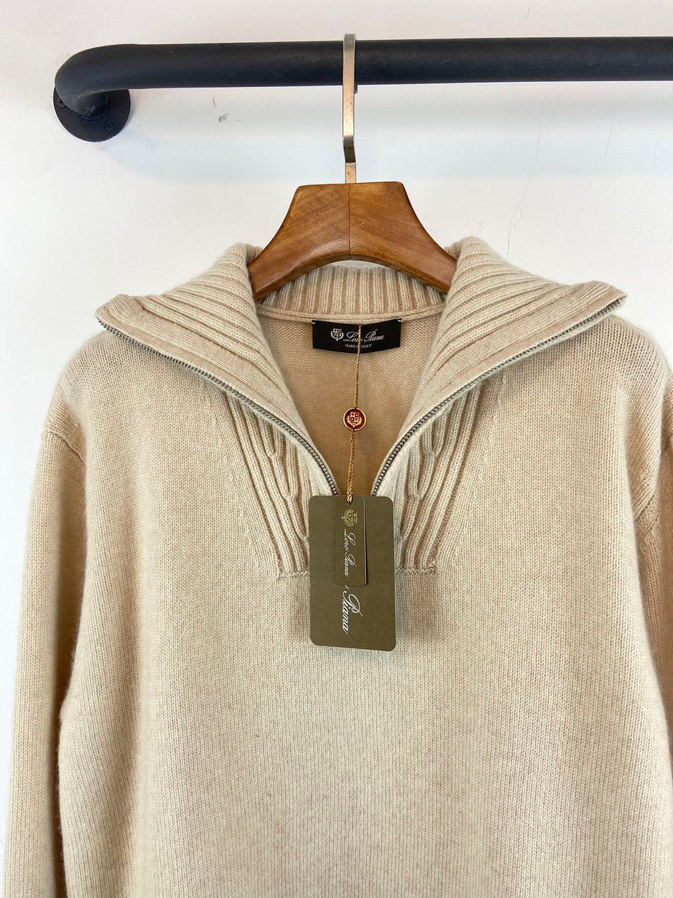 Loro Piana Northdowns Half-Zip  Cashmere Ancient Papyrus