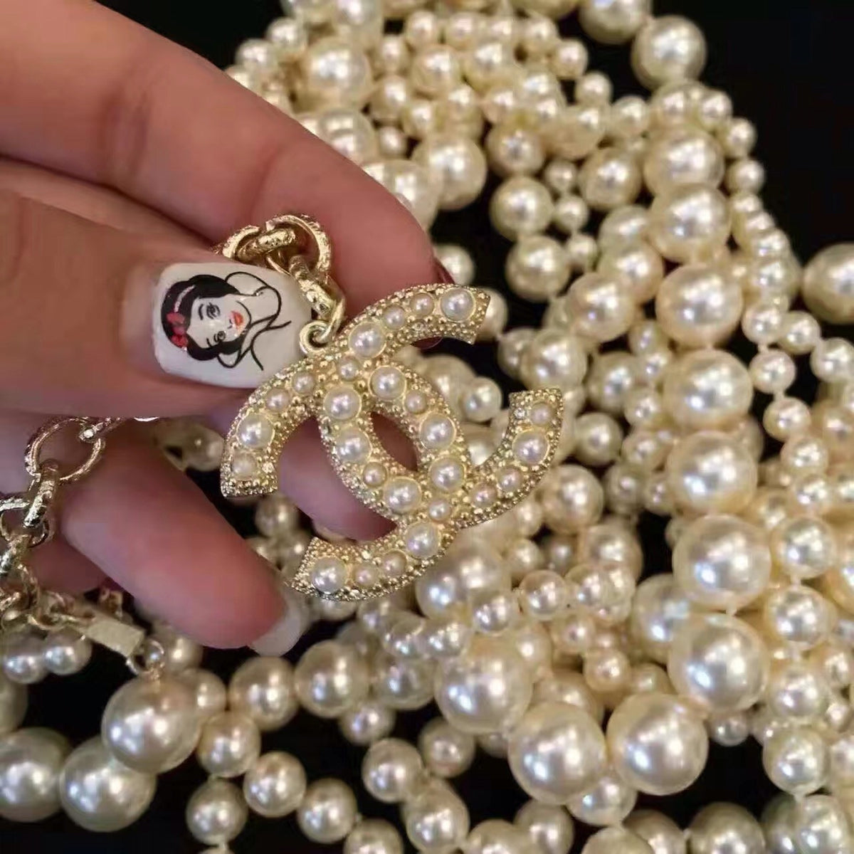 CHANEL Runway Edition Multi Strand  CC Pearl Camelia Long Necklace