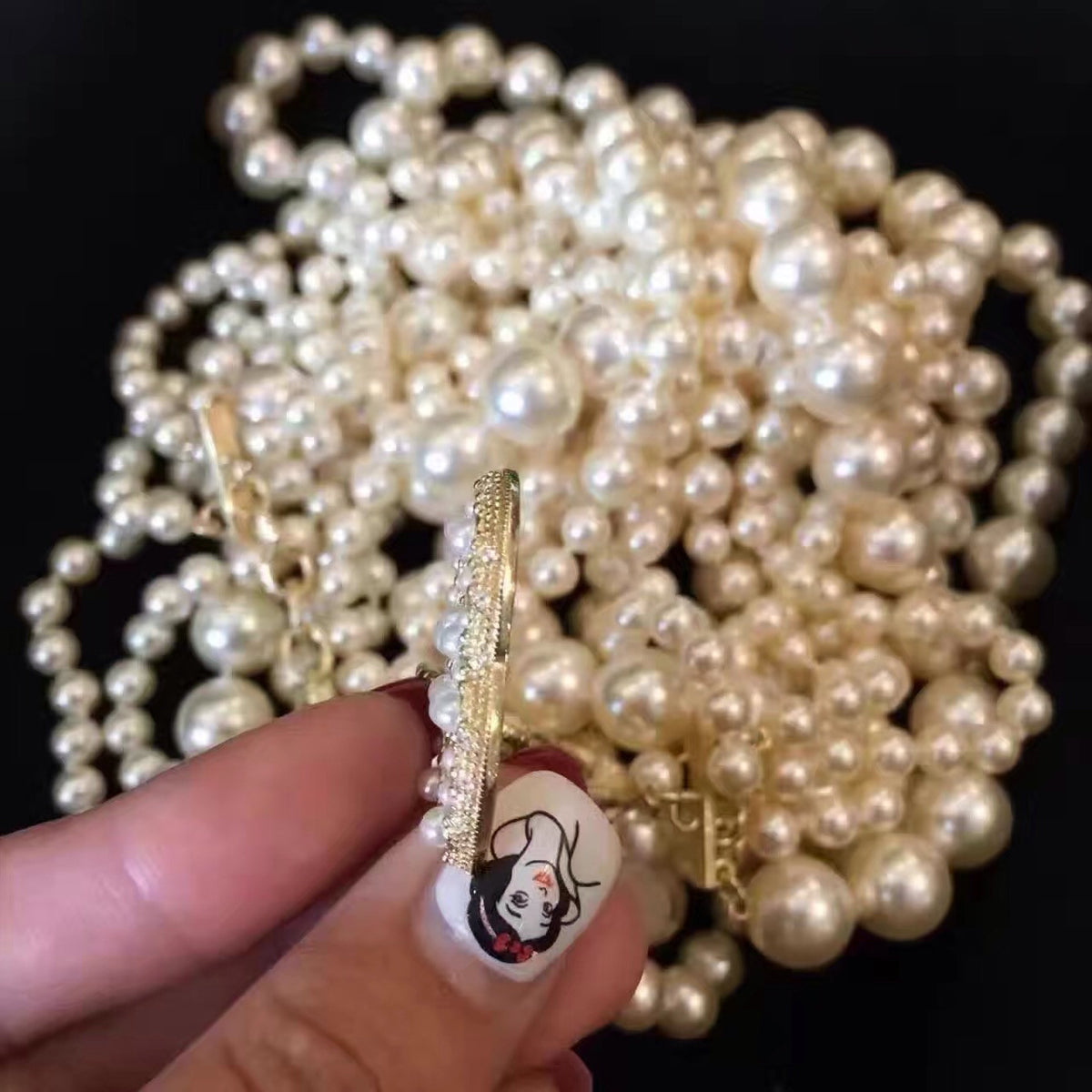 CHANEL Runway Edition Multi Strand  CC Pearl Camelia Long Necklace