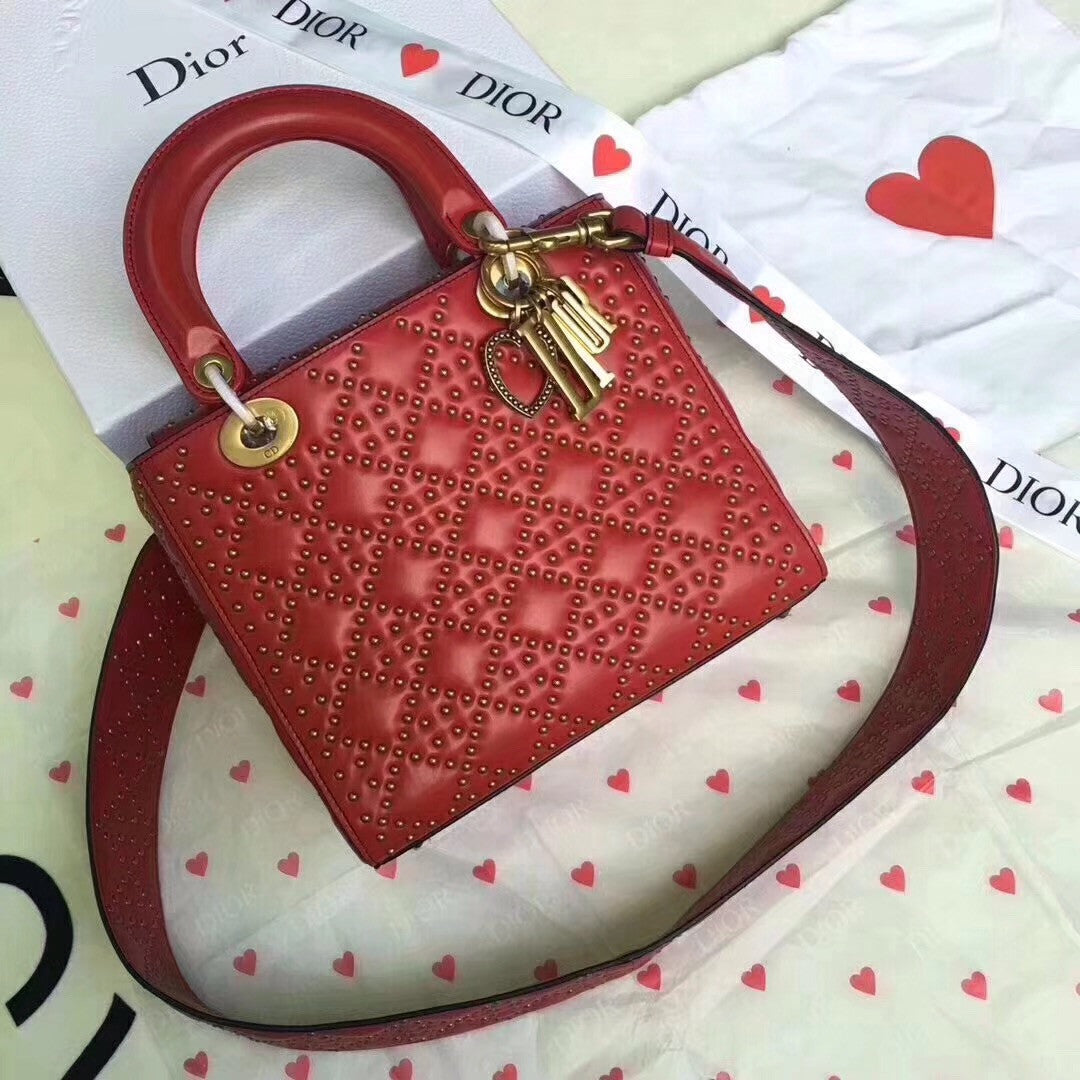 Christian Dior SUPPLE LADY DIOR BAG IN STUDDED RED LAMBSKIN LIMITED EDITION VALENTINE'S DAY 2018