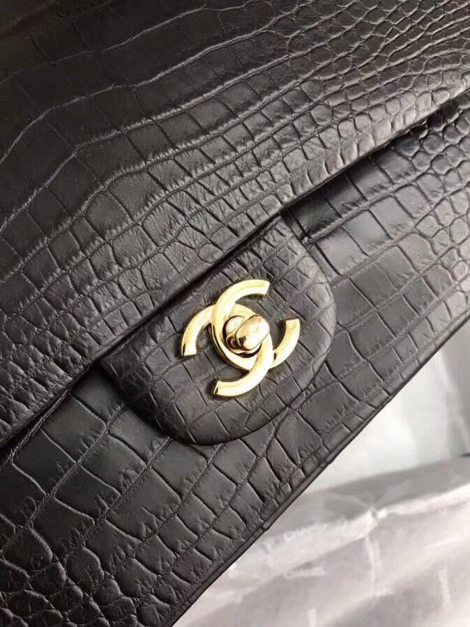 Chanel Black Matte Alligator Classic Flap Bag