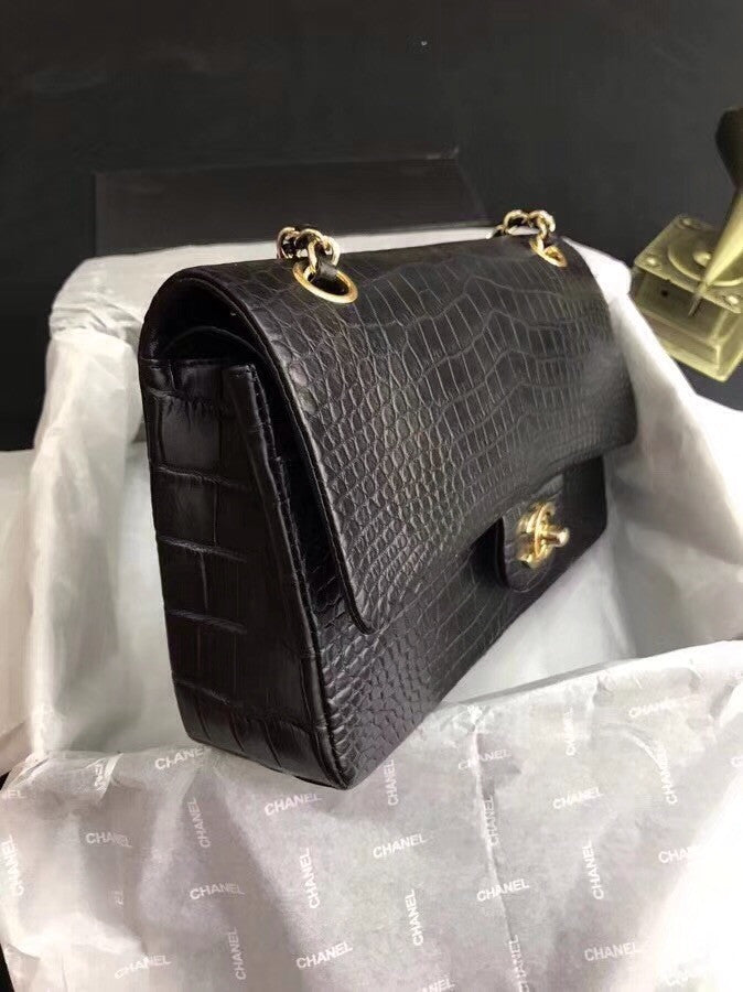 Chanel Black Matte Alligator Classic Flap Bag
