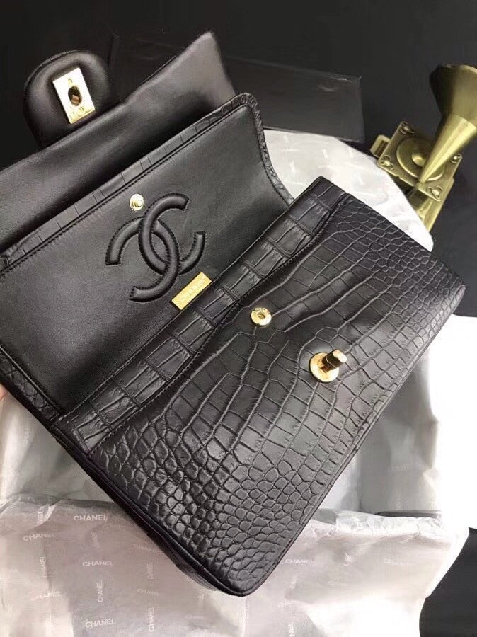 Chanel Black Matte Alligator Classic Flap Bag