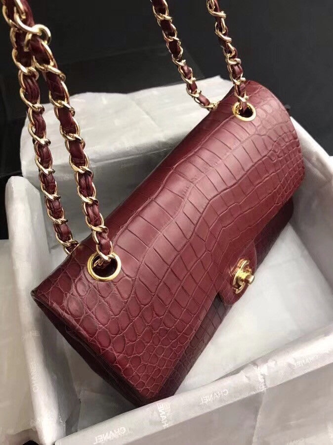Chanel Red Matte Alligator Classic Flap Bag