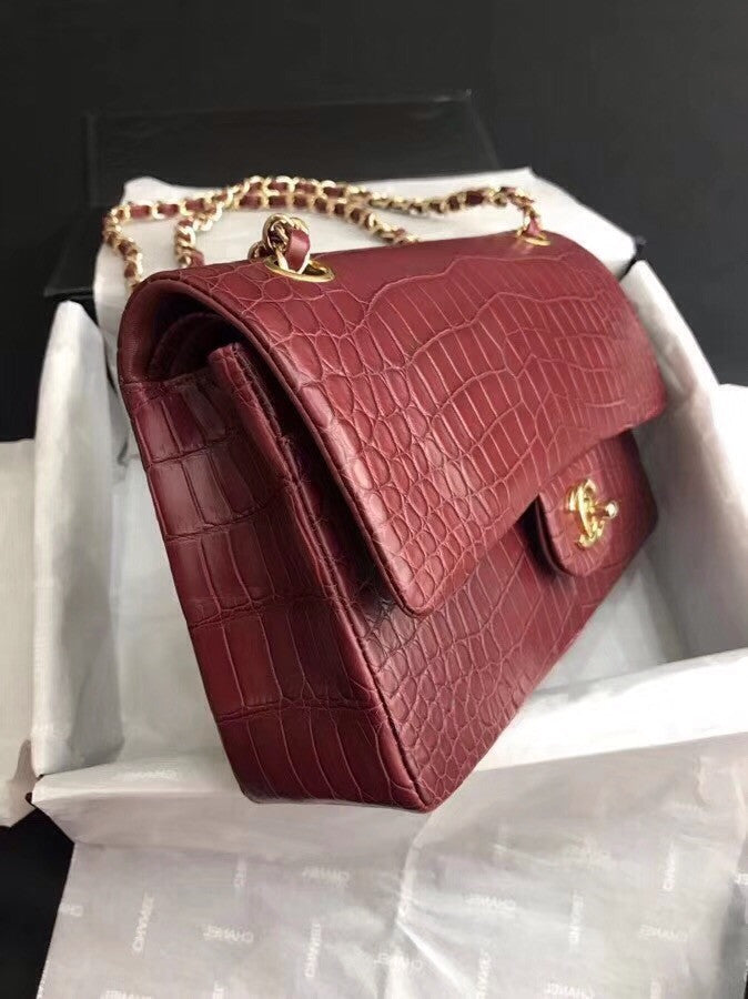 Chanel Red Matte Alligator Classic Flap Bag
