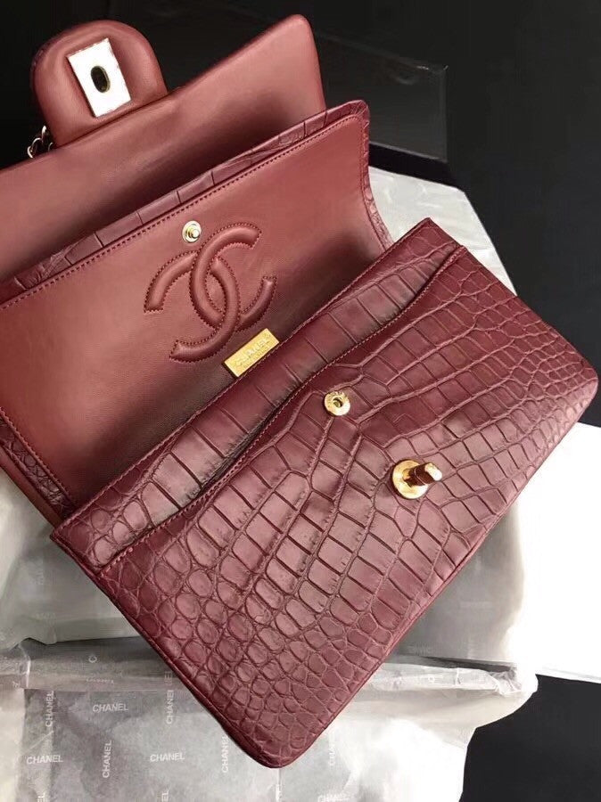 Chanel Red Matte Alligator Classic Flap Bag
