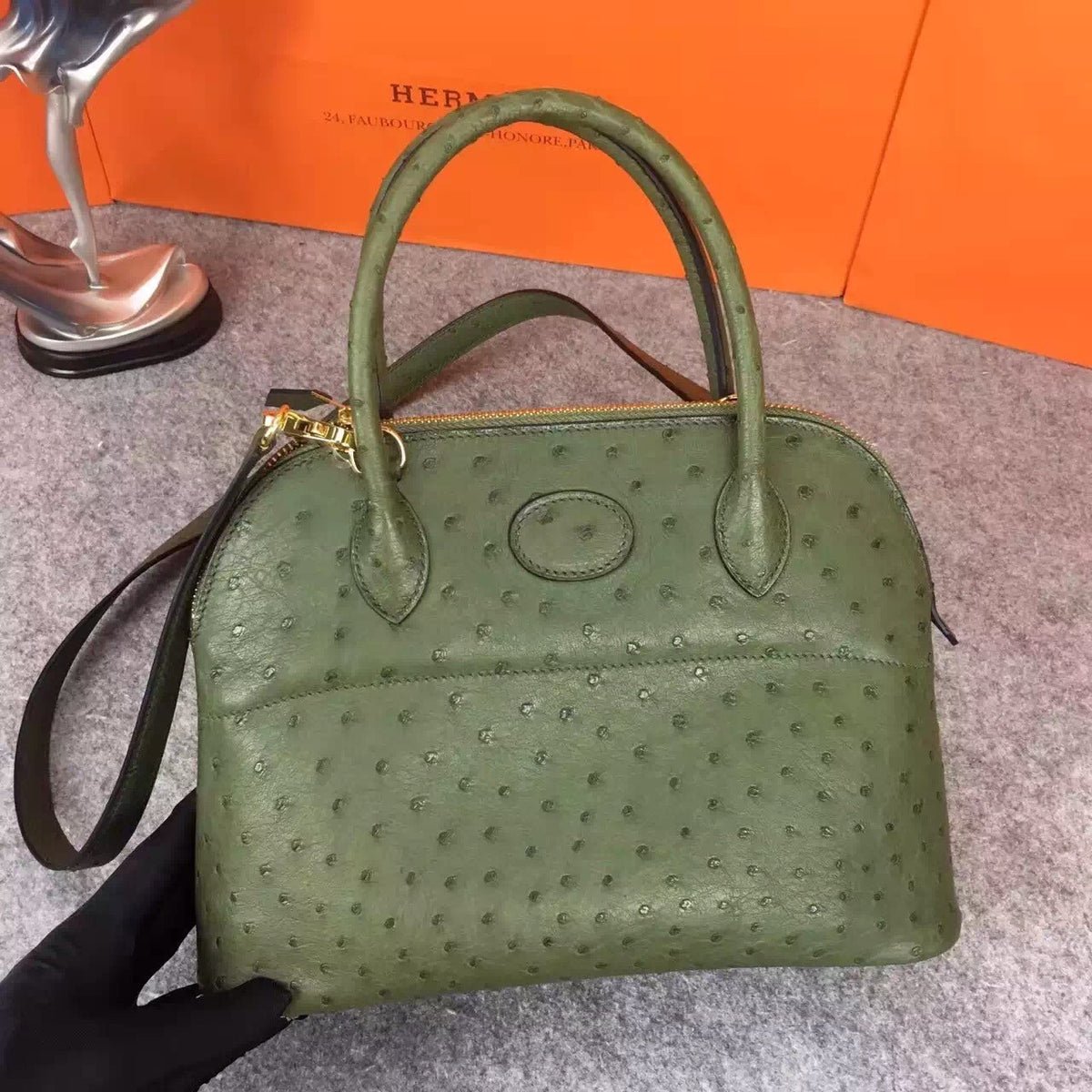 Hermes Vert Anis Bolide 27cm Bag Ostrich Leather