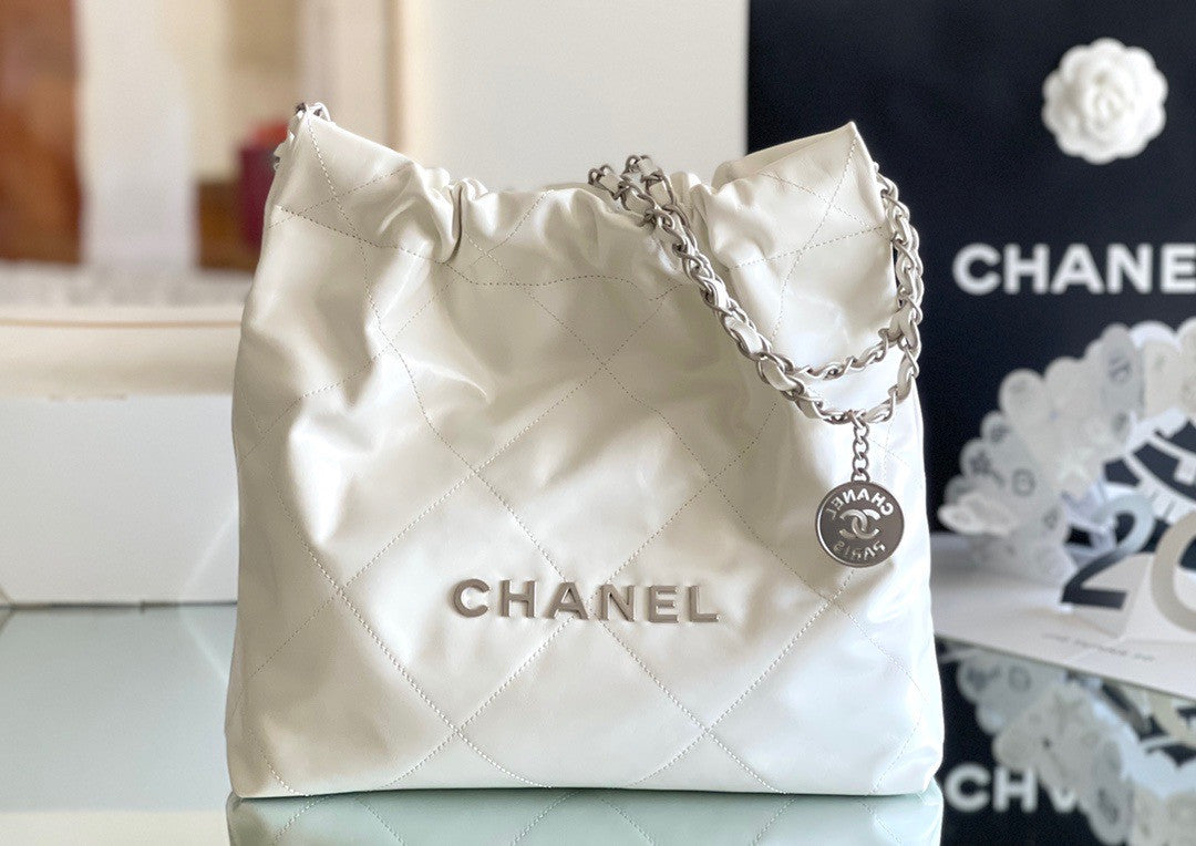 Chanel CHANEL 22 SMALL WHITE HANDBAG WITH SILVER HARDWARE