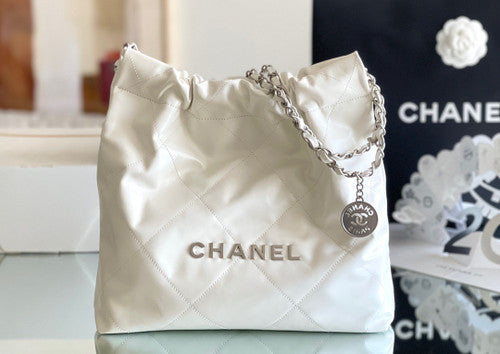Chanel CHANEL 22 SMALL WHITE HANDBAG WITH SILVER HARDWARE