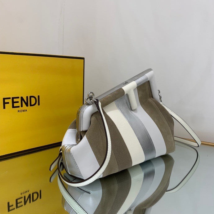 Fendi First Small Leather bag with silver and light brown inlay