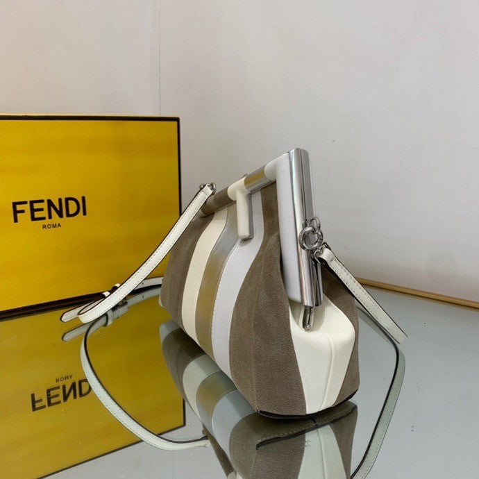 Fendi First Small Leather bag with silver and light brown inlay