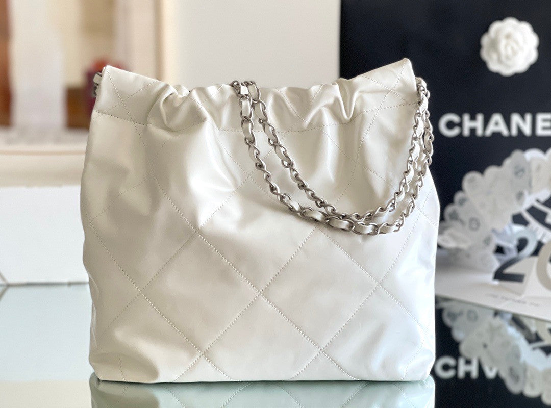 Chanel CHANEL 22 SMALL WHITE HANDBAG WITH SILVER HARDWARE