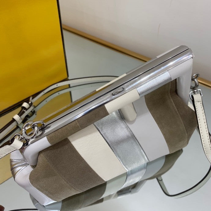 Fendi First Small Leather bag with silver and light brown inlay
