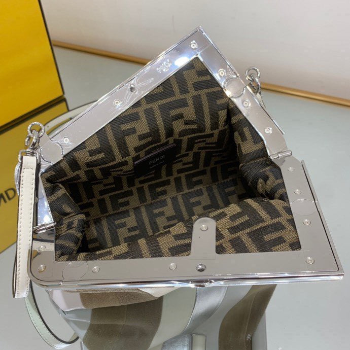 Fendi First Small Leather bag with silver and light brown inlay