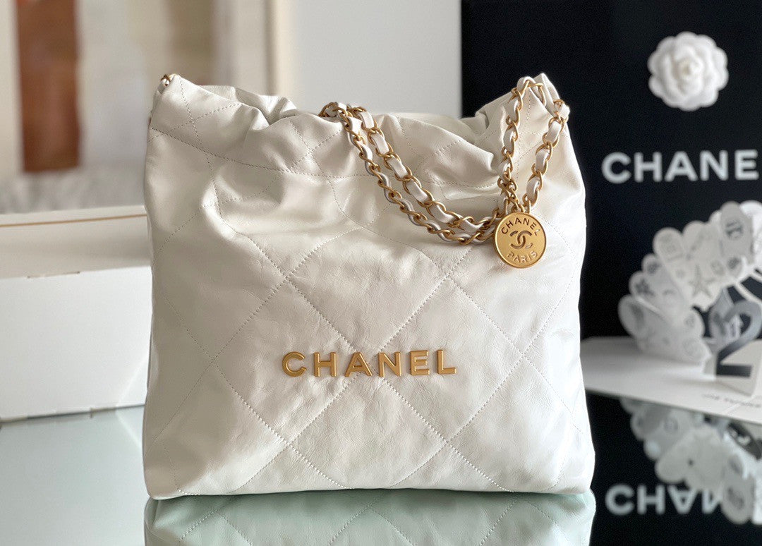 Chanel CHANEL 22 SMALL WHITE HANDBAG WITH GOLD HARDWARE