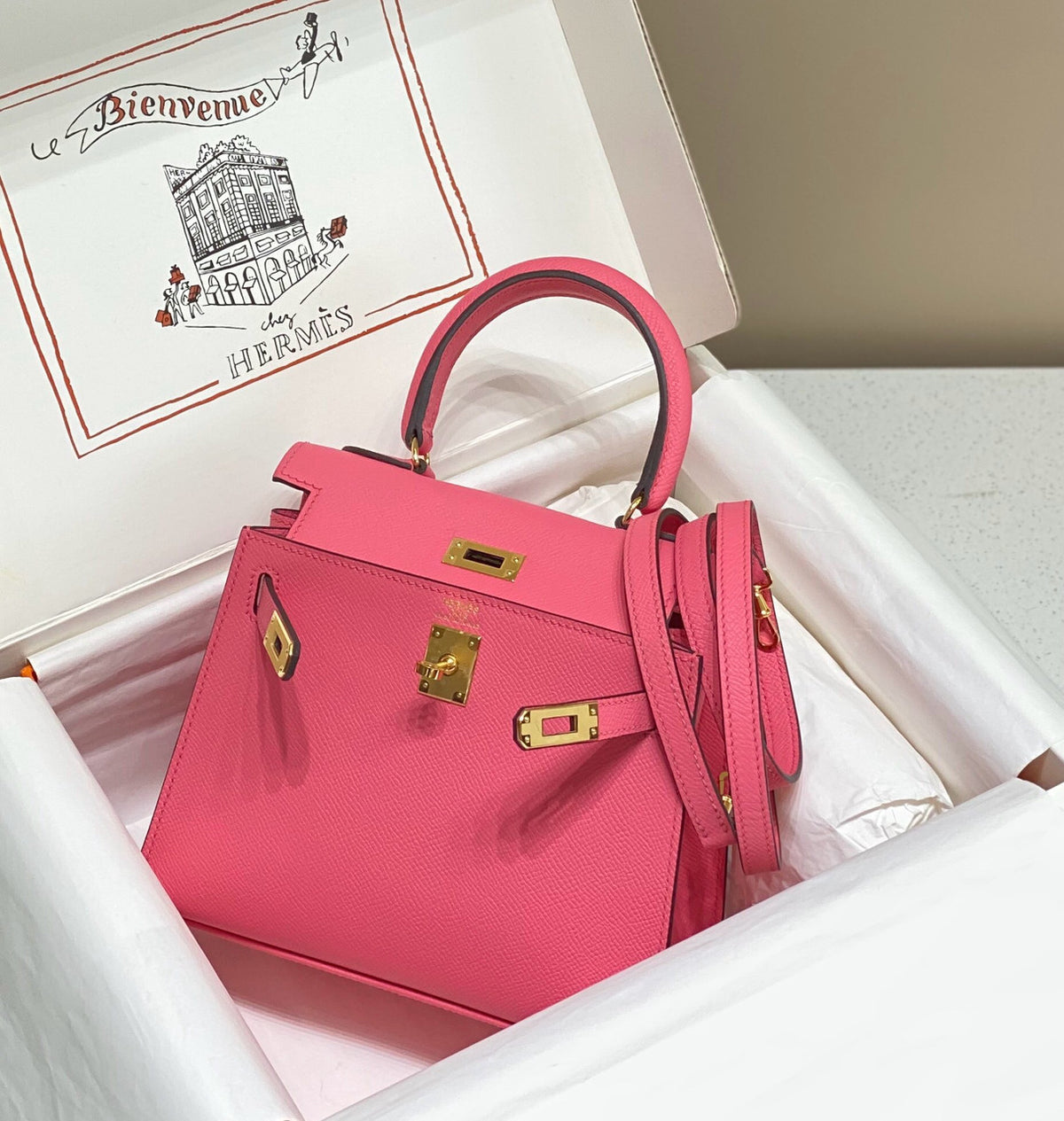 Hermès Vintage Kelly Sellier 20 bag Rose Azalea