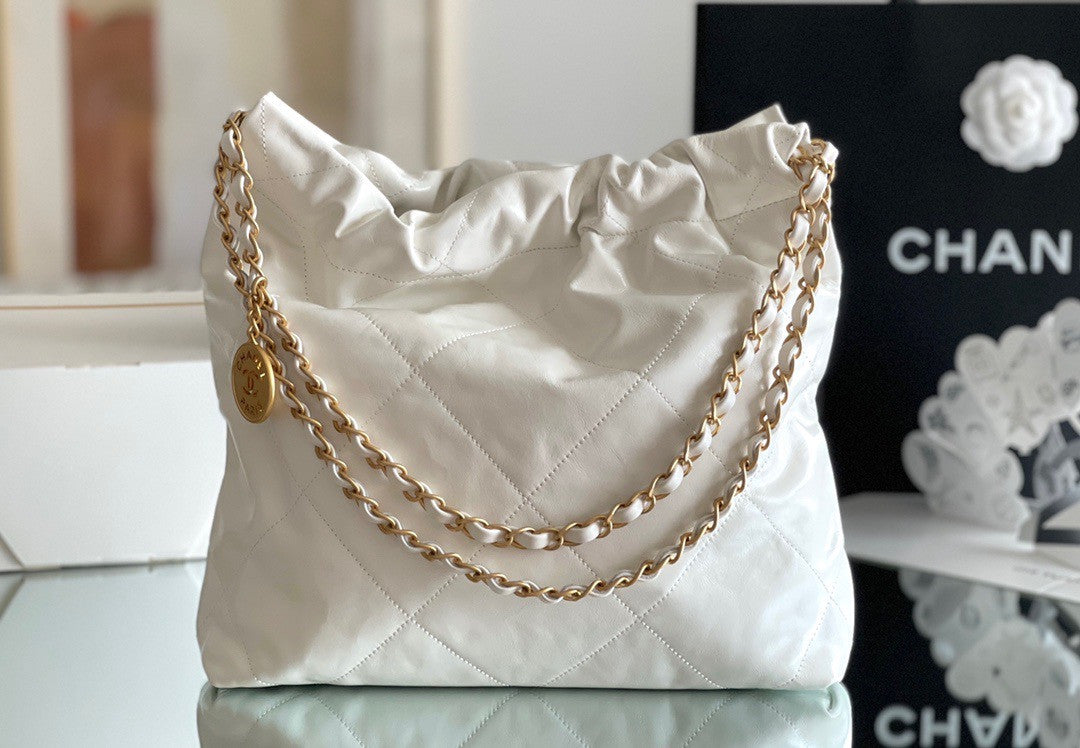 Chanel CHANEL 22 SMALL WHITE HANDBAG WITH GOLD HARDWARE