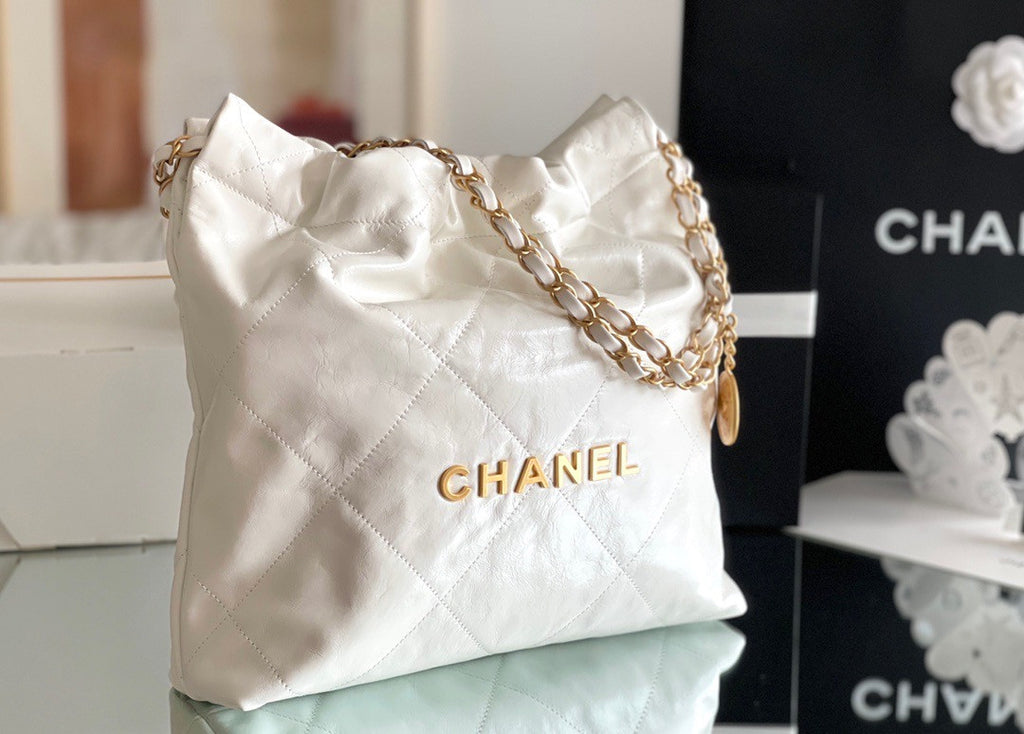 Chanel CHANEL 22 SMALL WHITE HANDBAG WITH GOLD HARDWARE