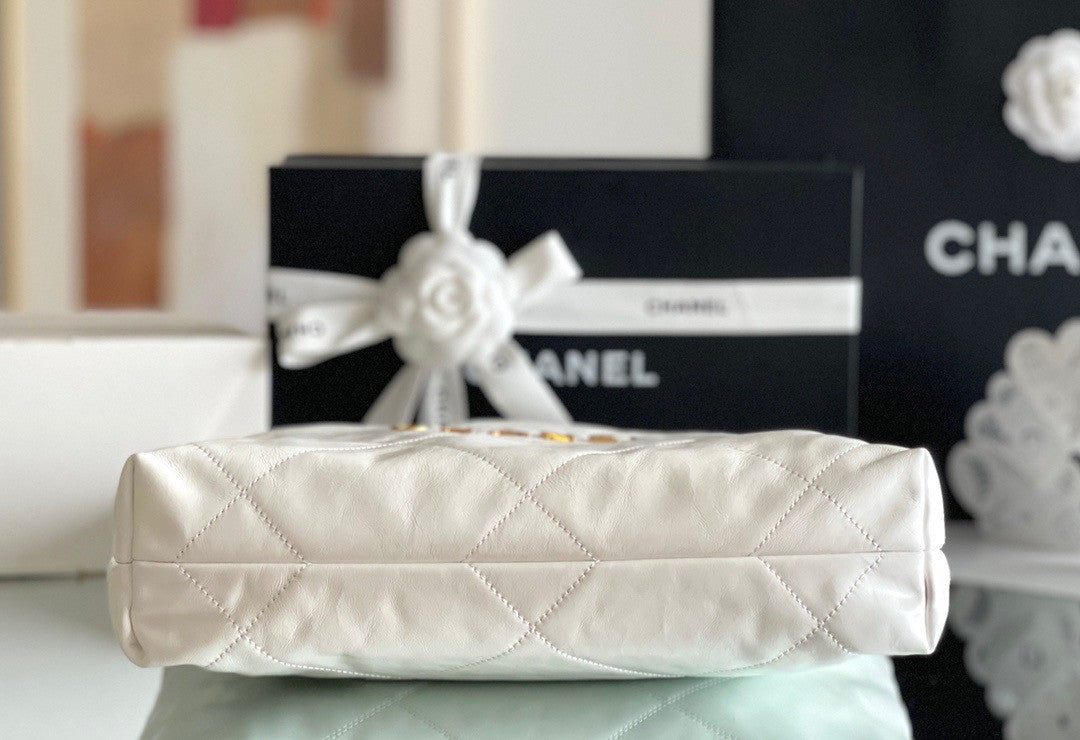 Chanel CHANEL 22 SMALL WHITE HANDBAG WITH GOLD HARDWARE