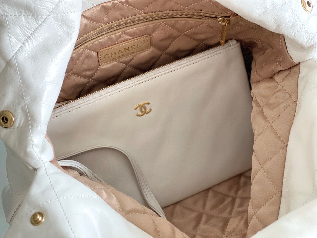 Chanel CHANEL 22 SMALL WHITE HANDBAG WITH GOLD HARDWARE