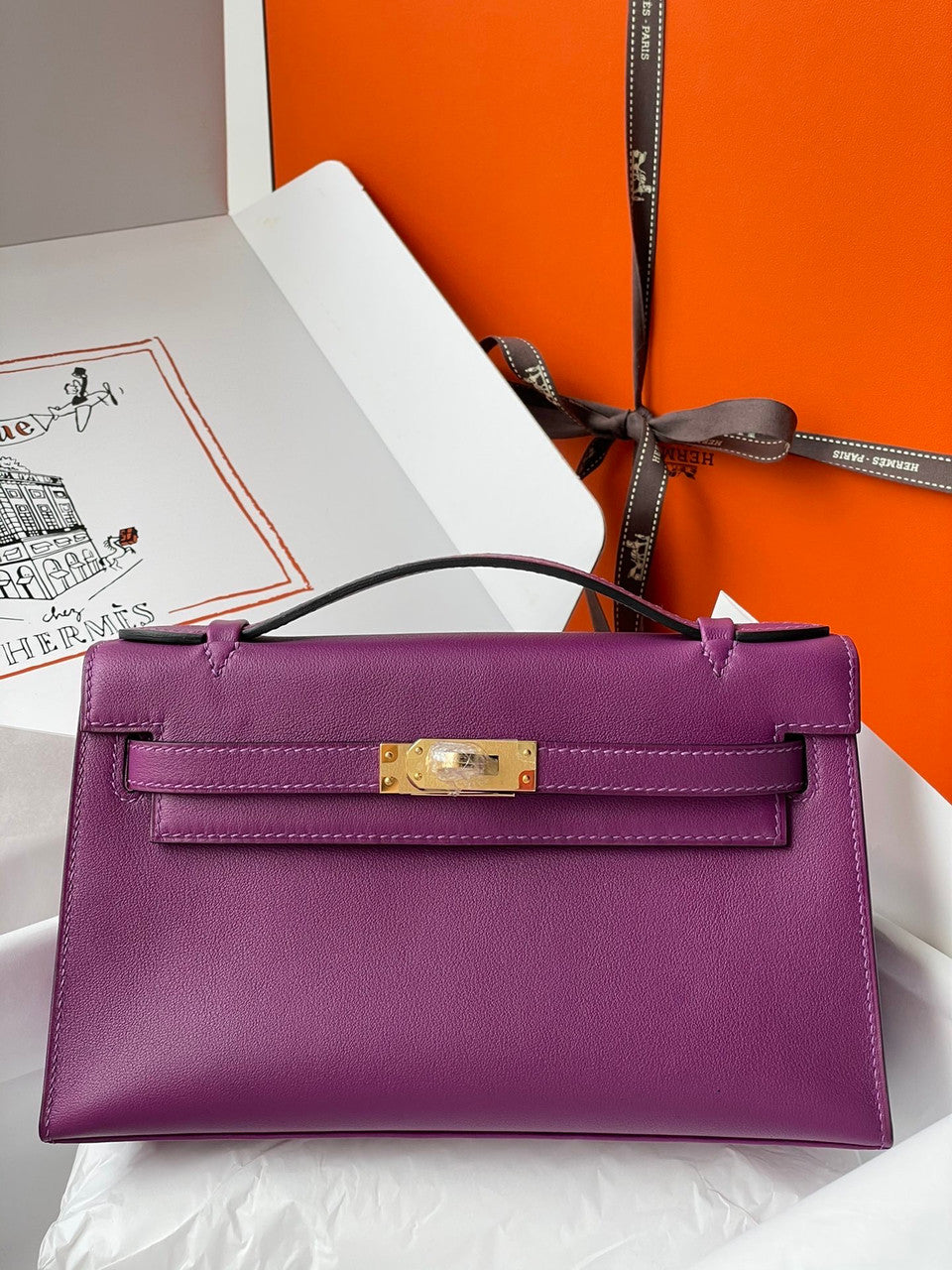 Hermès P9 Anemone Mini Kelly Pochette Swift Gold Hardware